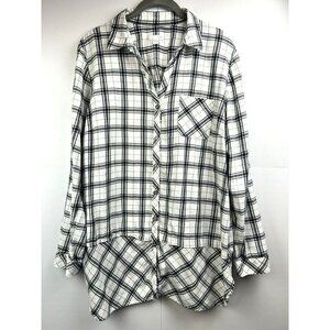 J Jill Blouse Top Size Large Plaid Flannel Button Down Oversized Long Sleeve